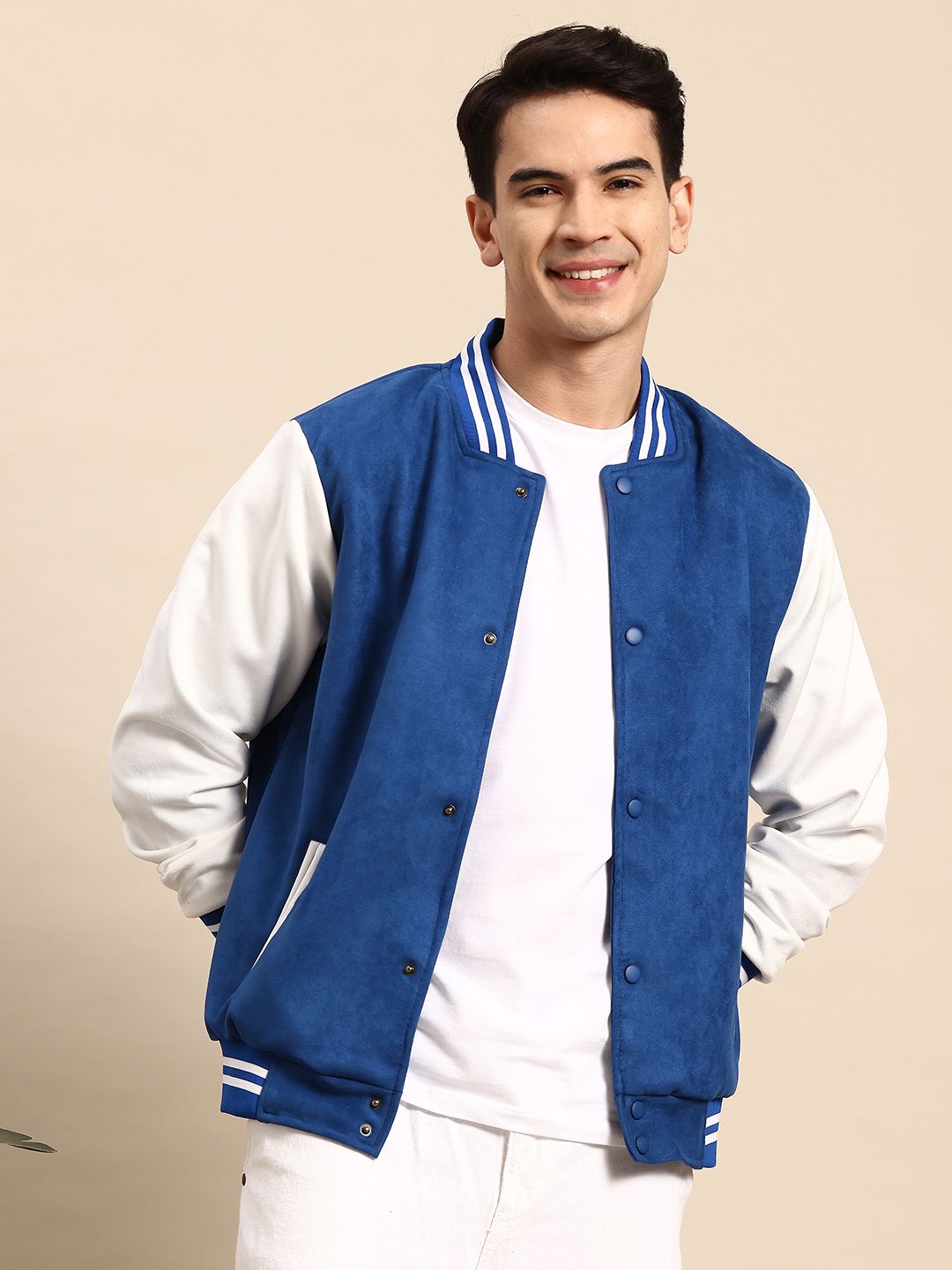 Mast & Harbour Solid Contrast Sleeves Bomber Jacket