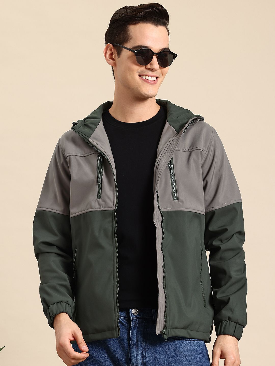 Mast & Harbour Colourblocked Hooded Zip Detail Jacket
