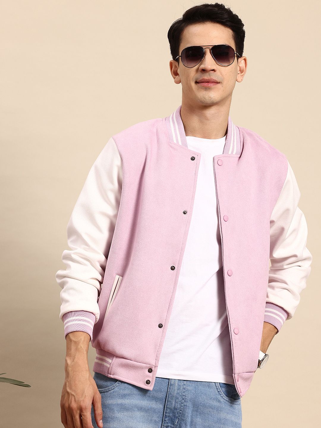 Mast & Harbour Solid Contrast Sleeves Bomber Jacket