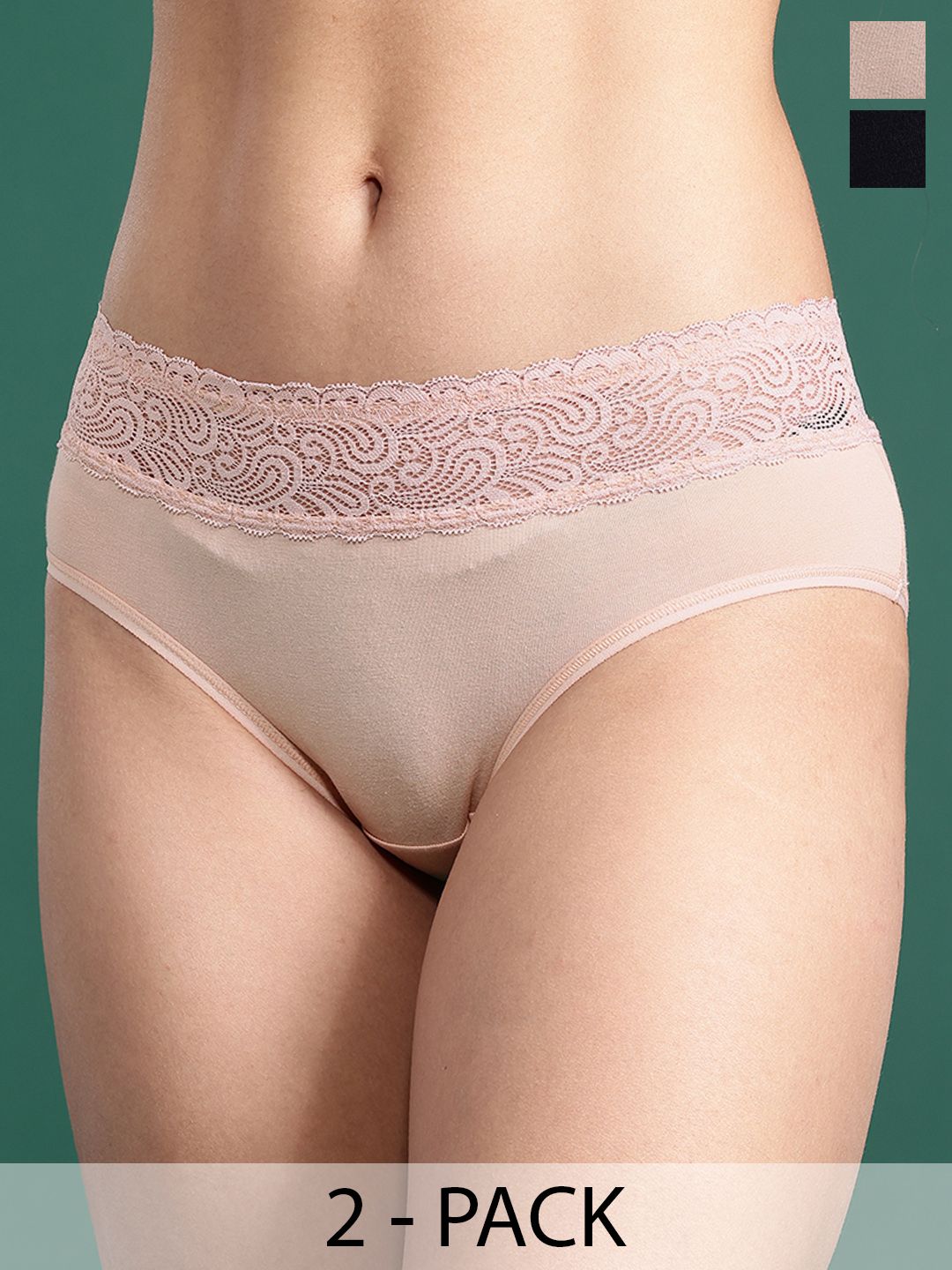 DressBerry Dresserry Pack of 2 High-Rise Laced Hipster Briefs