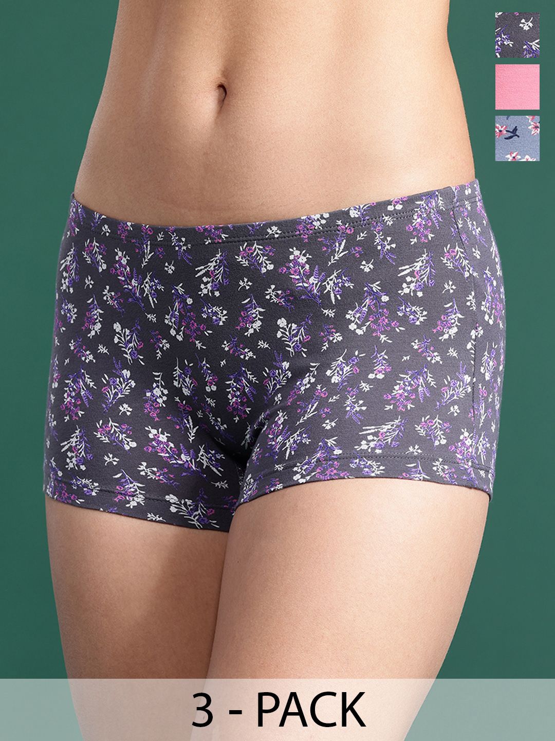 DressBerry Pack Of 3 Assorted Mid-Rise Boy Shorts
