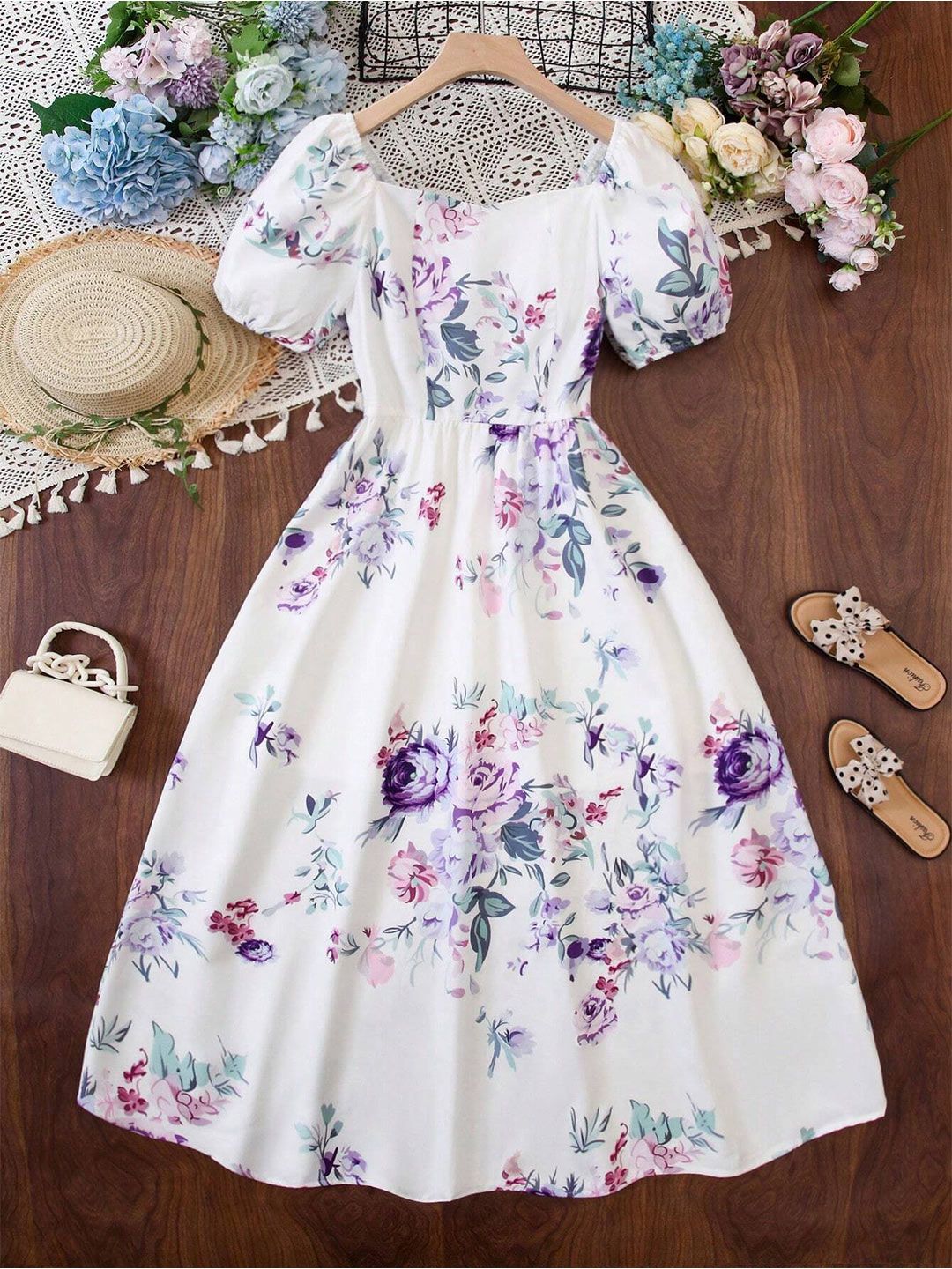Buy BAESD Girls Floral Print Puff Sleeves Smocked Fit & Flare Dress -  Dresses for Girls 28990430 | Myntra