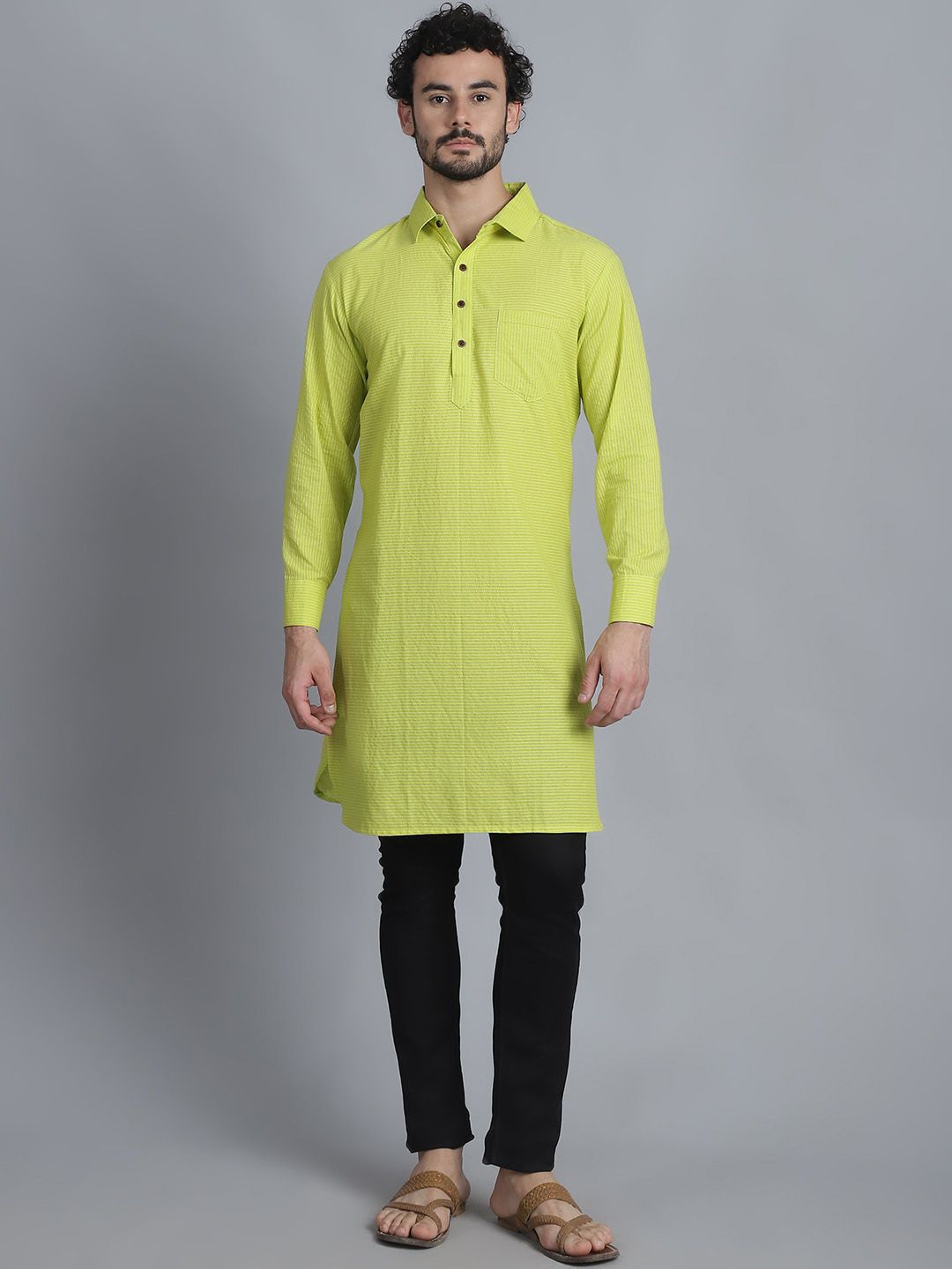 Sayesha Striped Long Sleeves Pathani Cotton Kurta