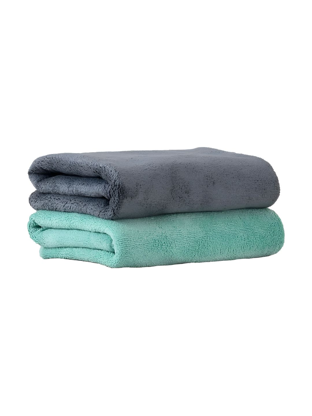 Yellow Weaves Grey & Green 2 Pcs 400 GSM Microfibre Anti-Bacterial & Quick Dry Hand Towels