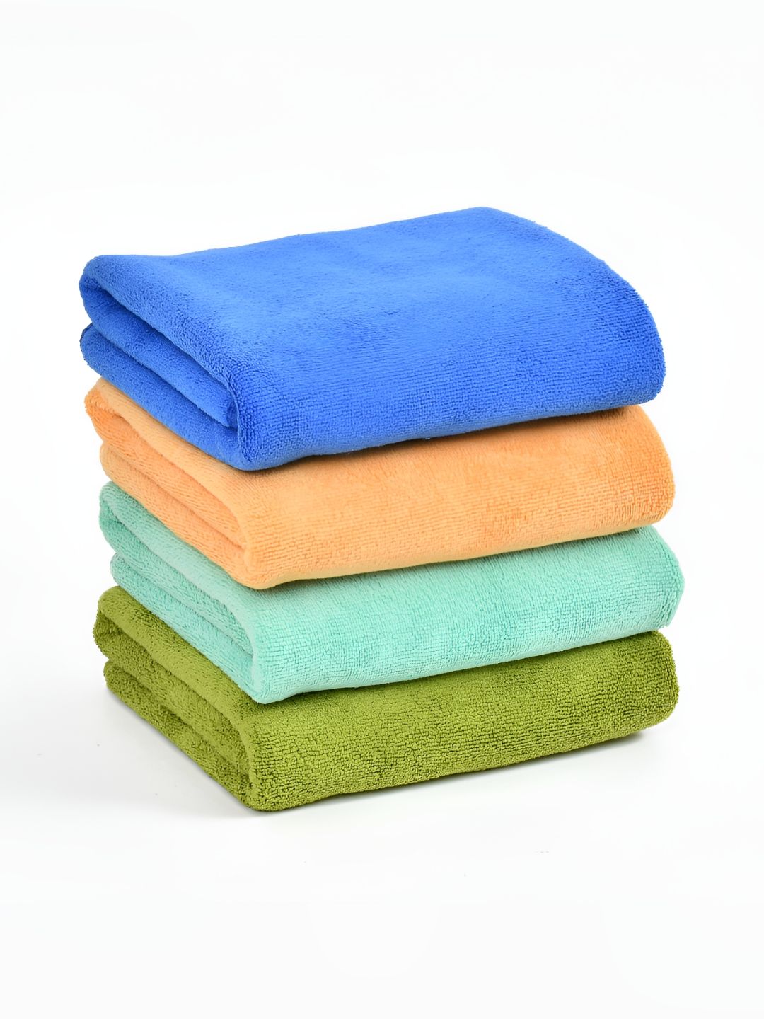 Yellow Weaves Blue & Green 4 Pieces 400 GSM Quick-Dry Hand Towels
