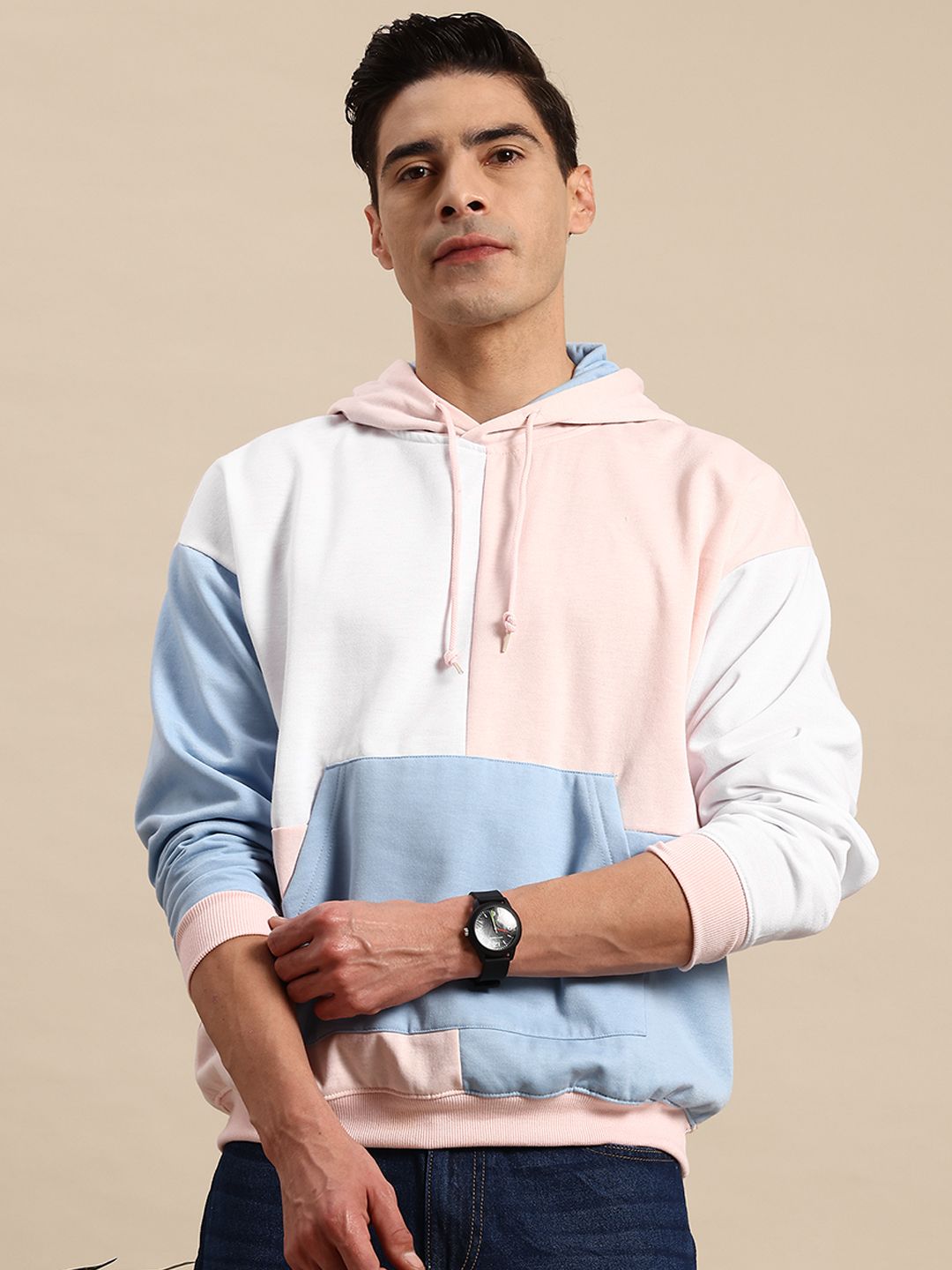 Mast & Harbour Mast & Harbour Men Colourblocked Hooded Sweatshirt
