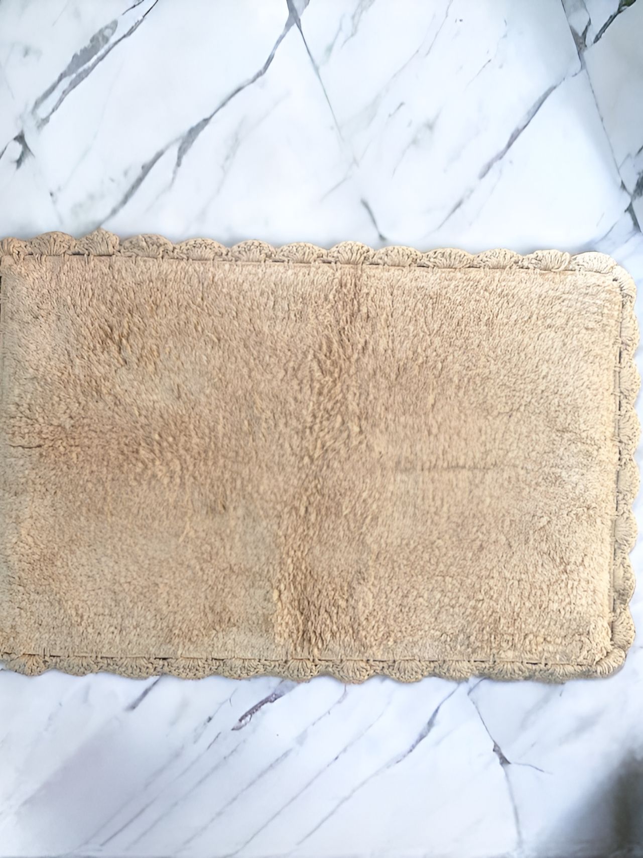 INTERIORQUOTIENT Beige Rectangle Cotton Bath Rugs