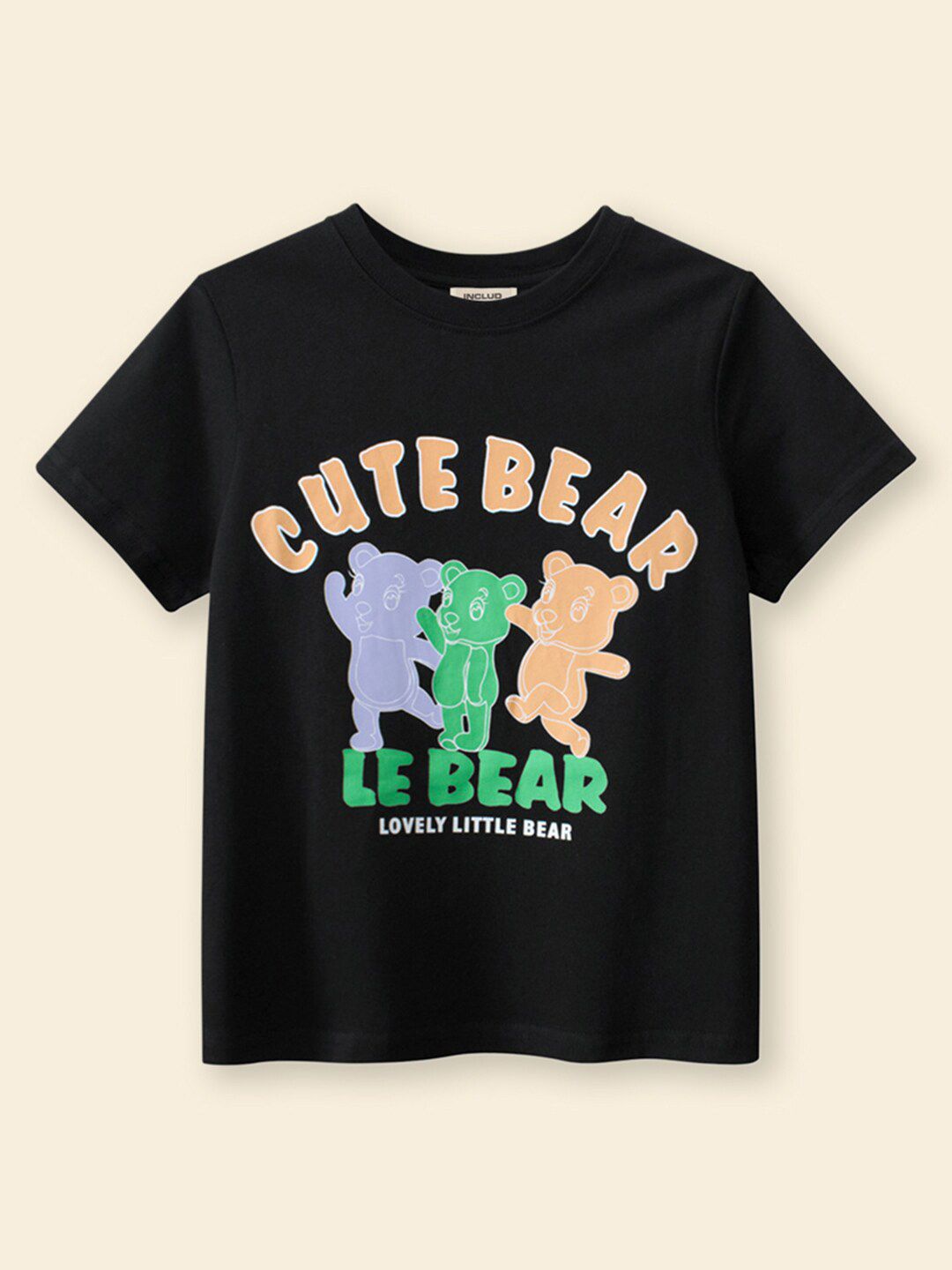 INCLUD Girls Typography Printed Round Neck T-shirt