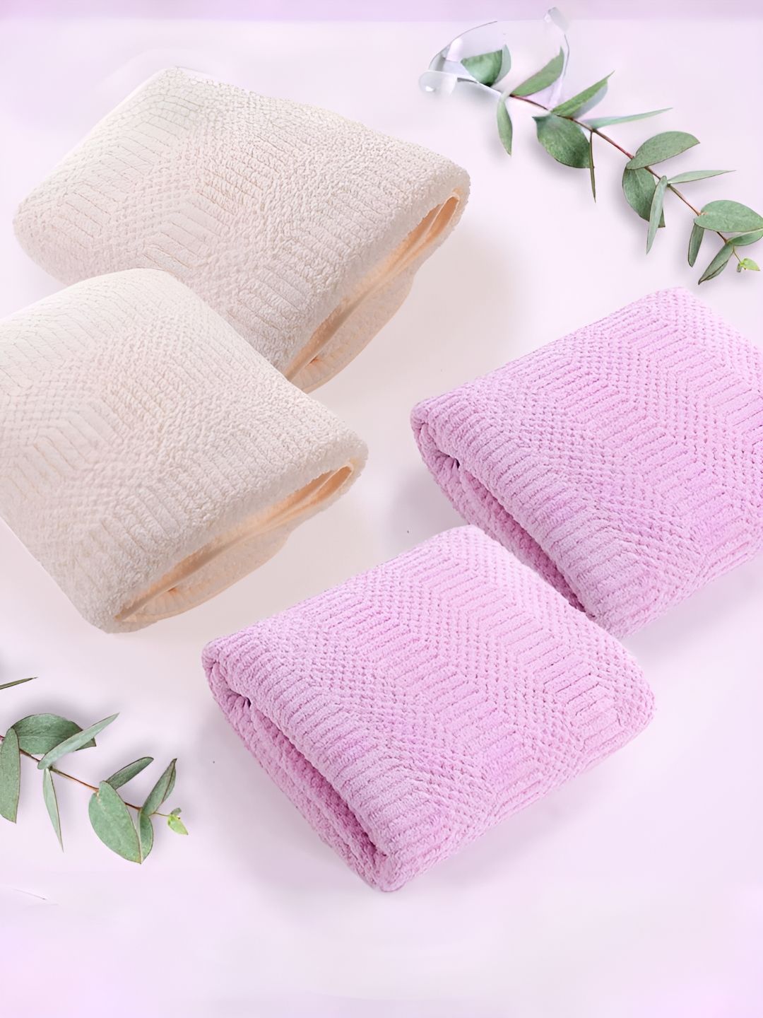The Better Home Beige & Pink 4 Pieces Microfiber Towel Set