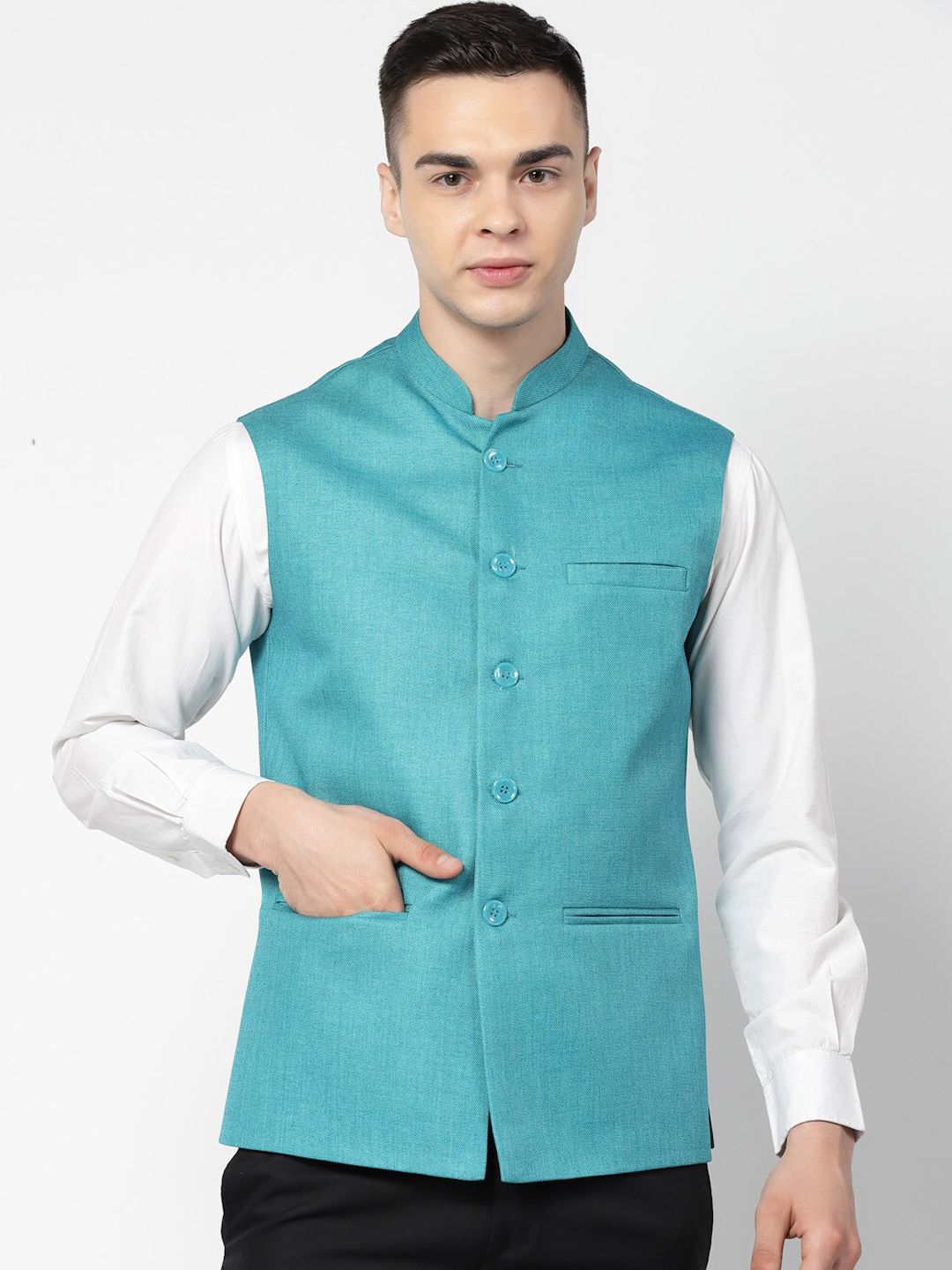 Badoliya & Sons Woven Jute Cotton Nehru Jacket