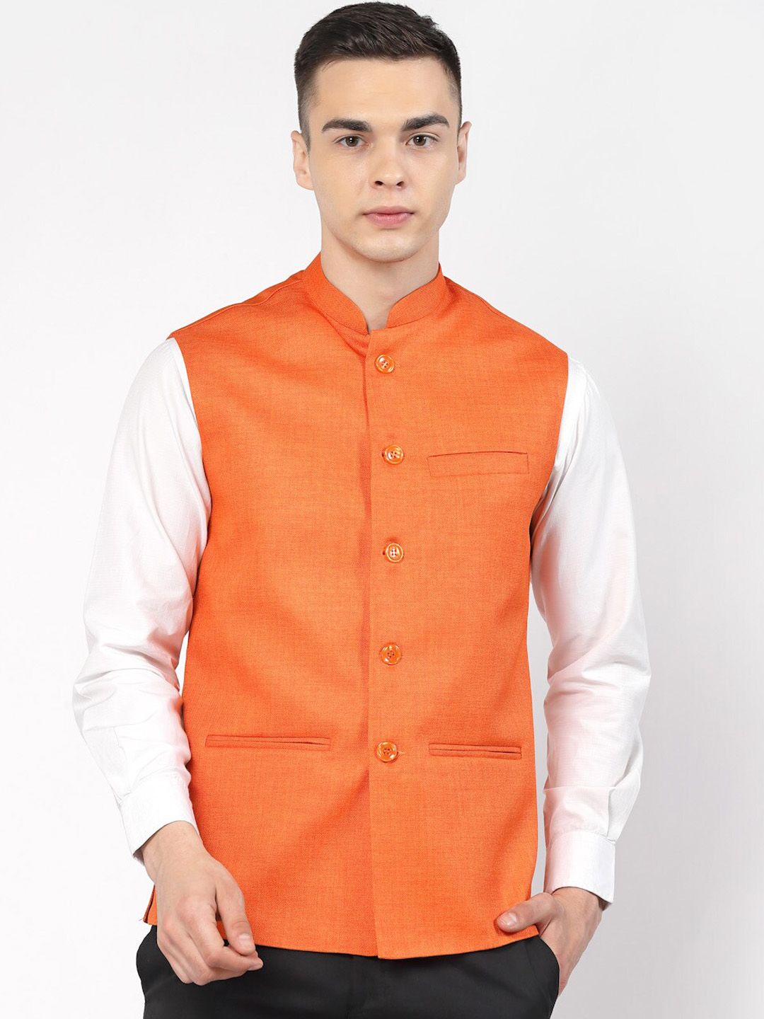Badoliya & Sons Woven Jute Cotton Nehru Jacket