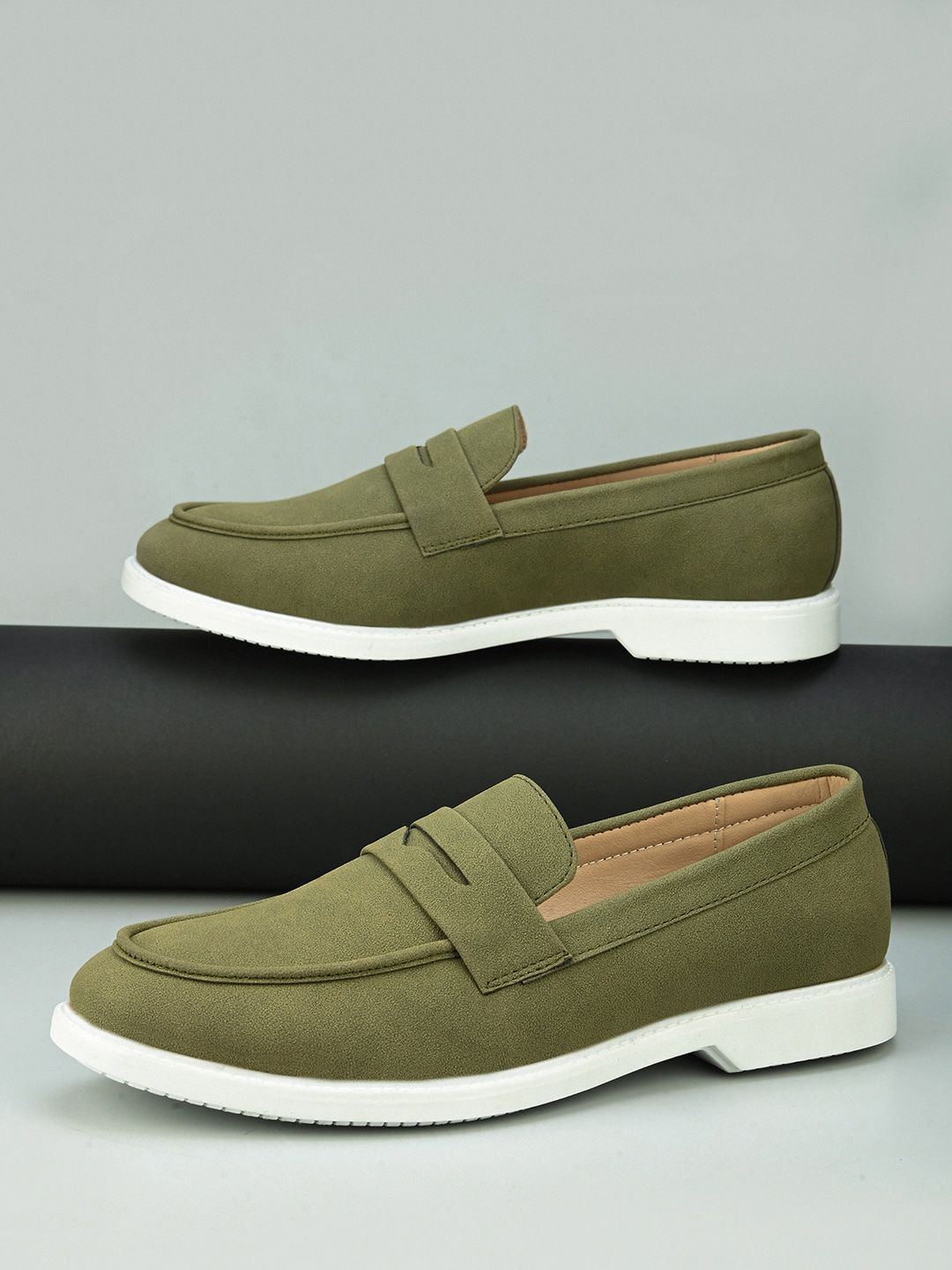 Mast & Harbour Men Olive Green Penny Loafers