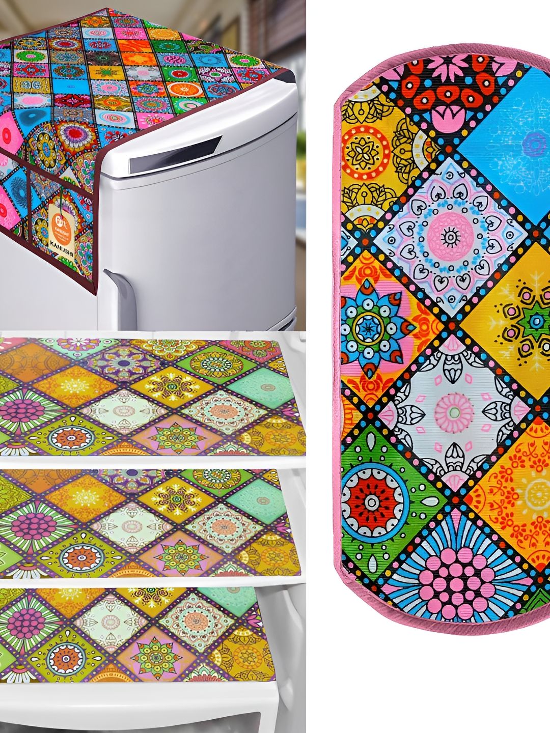 REVEXO Yellow & Blue 4-Pcs Ethnic Motifs Printed Fridge Cover & Mats deal from myntra REVEXO Yellow & Blue 4-Pcs Ethnic Motifs Printed Fridge Cover & Mats deal from myntra