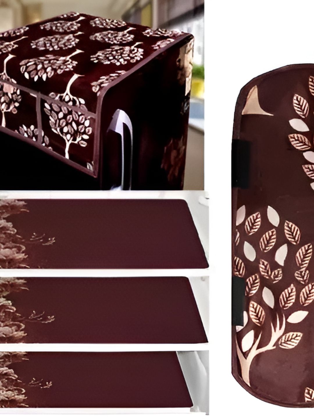 REVEXO Brown & White 4Pcs Printed Fridge Cover & Mats deal from myntra REVEXO Brown & White 4Pcs Printed Fridge Cover & Mats deal from myntra