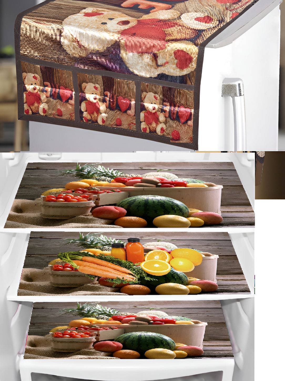 REVEXO Brown & Red 7 Pieces Floral Printed Fridge Cover & Mats deal from myntra