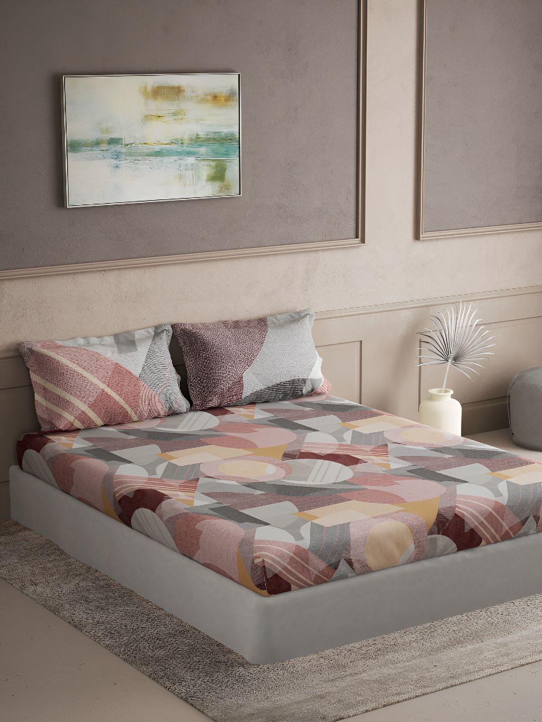 DDecor Live Beautiful Red Abstract Cotton 144 TC King Bedsheet with 2 Pillow Covers-108 x 108 inches