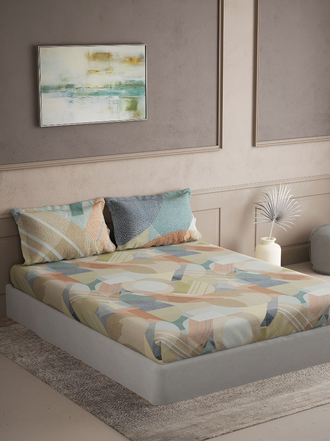 DDecor Green Abstract Cotton Skin-Friendly 144 TC King Bedsheet with 2 Pillow Covers-274 x 274 cm