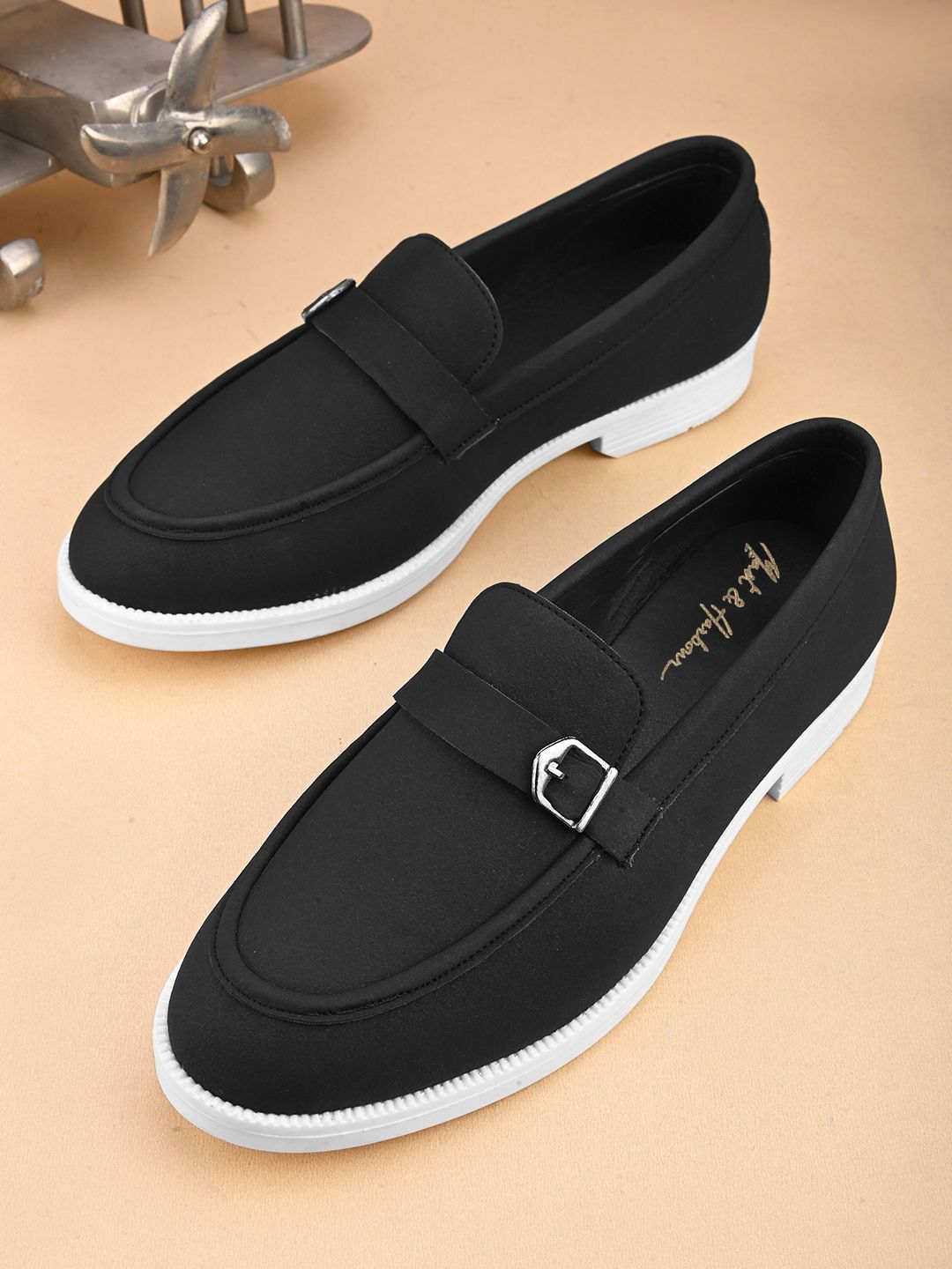 Mast & Harbour Men Black Round Toe Lightweight Memory Foam Suede Slip-On Sneakers