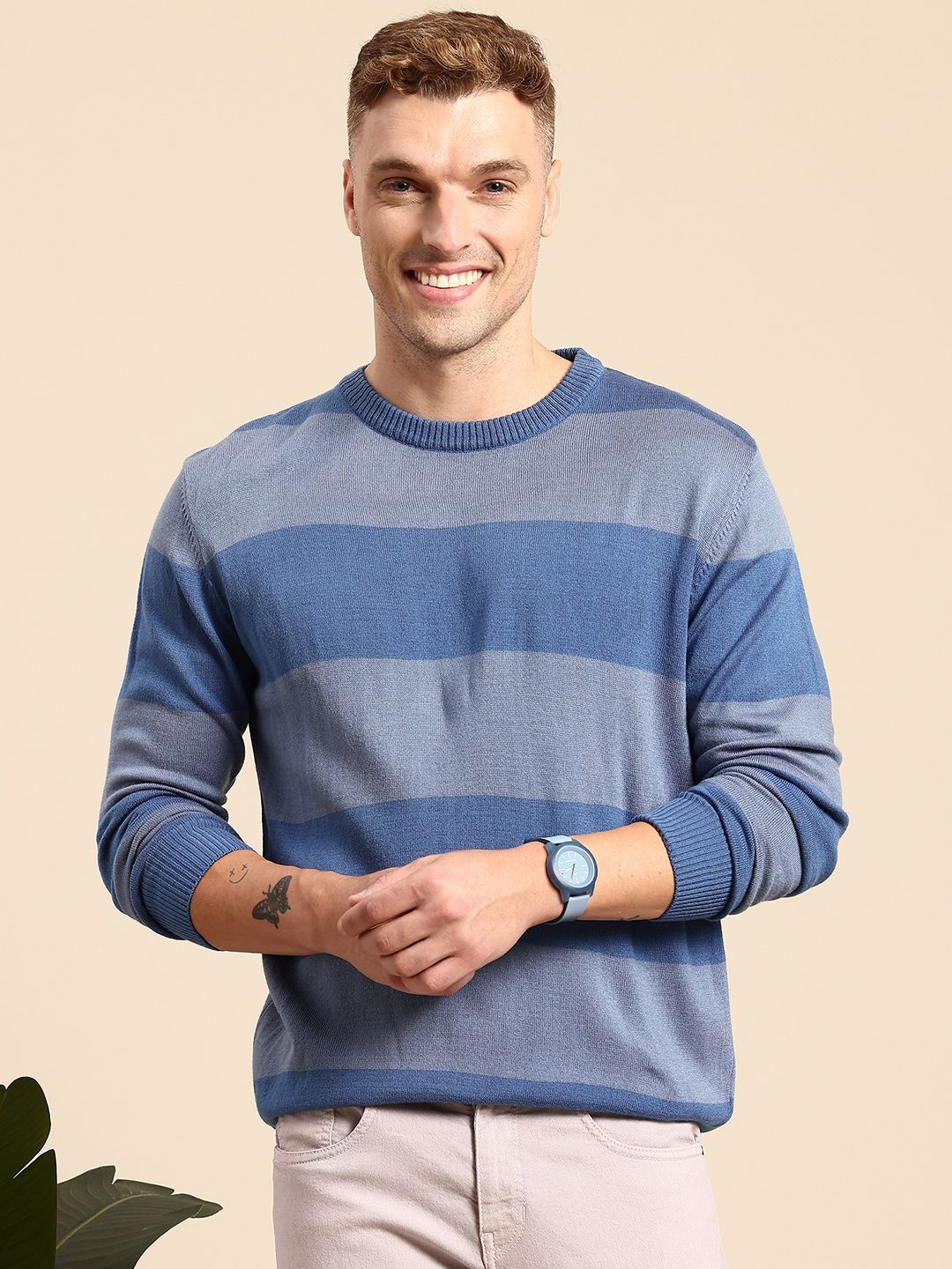 Mast & Harbour Round Neck Striped Pullover