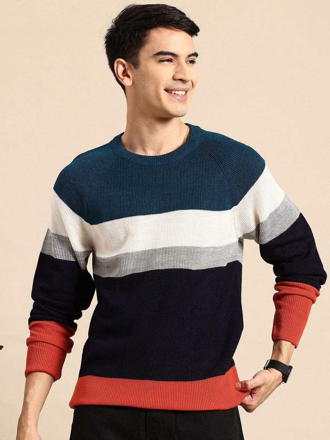 Mast & Harbour Mast & Harbour Men Striped Acrylic Pullover