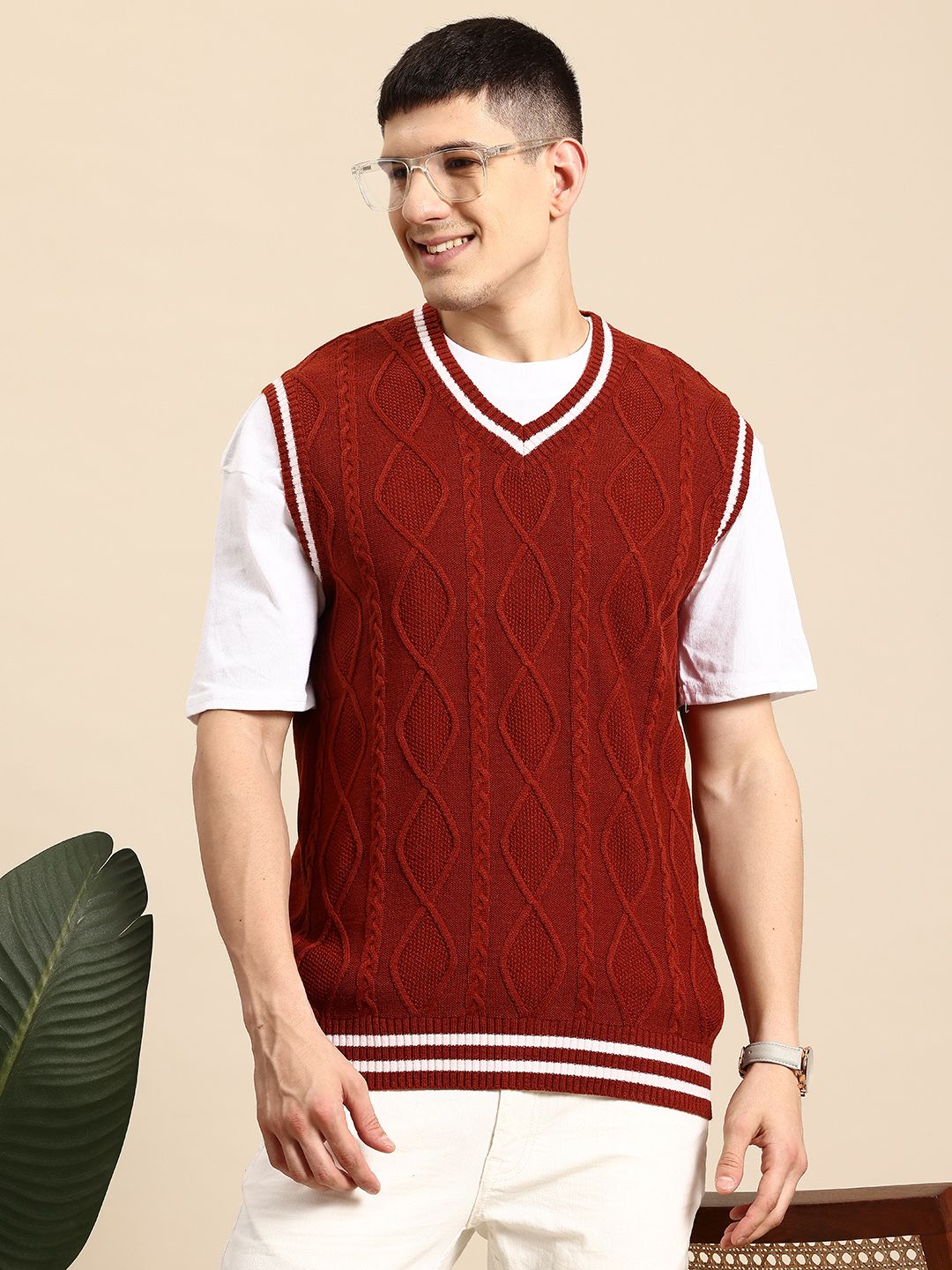 Mast & Harbour Acrylic Cable Knit Sweater Vest