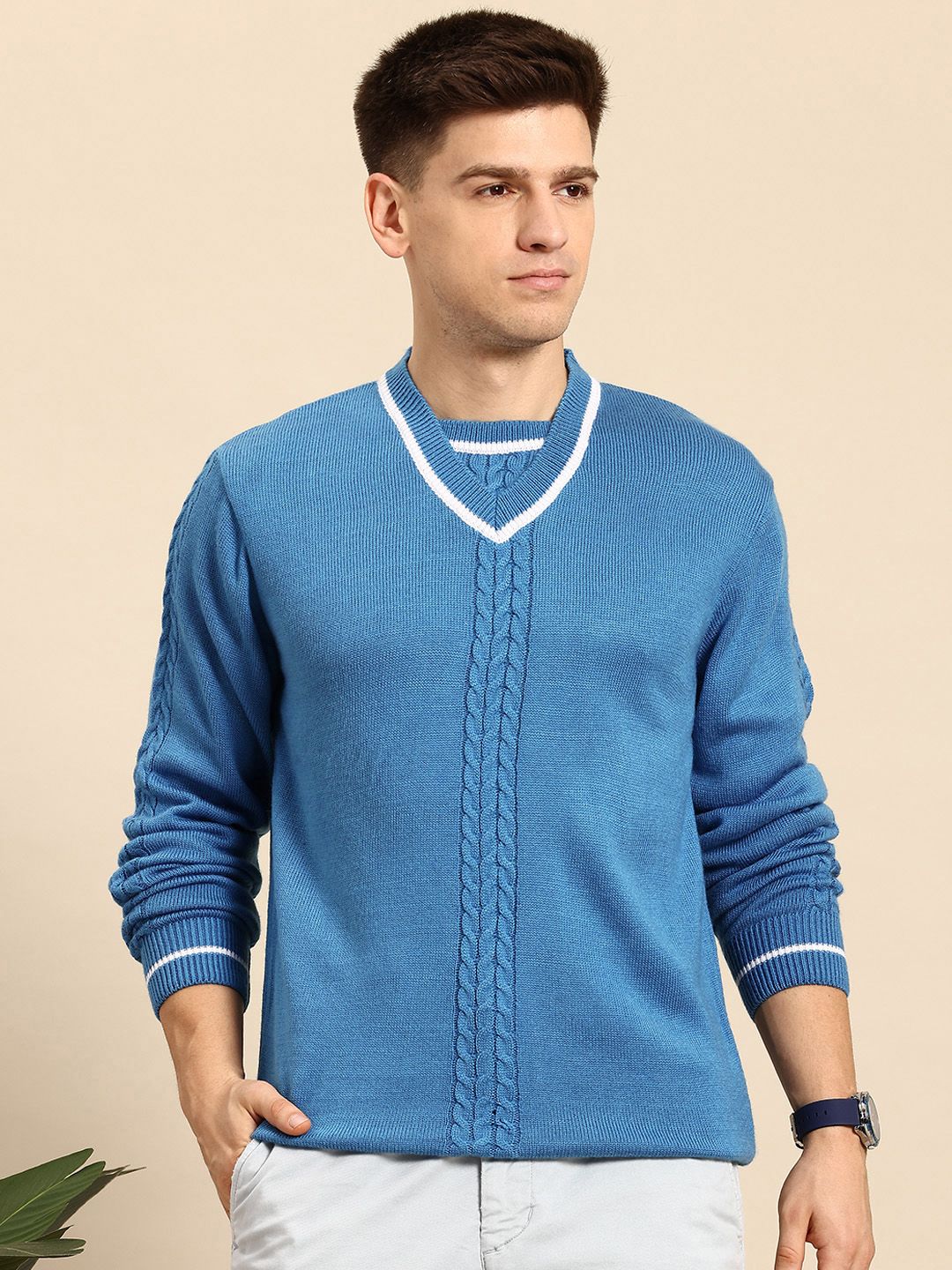 Mast & Harbour V-Neck Cable Knit Pullover