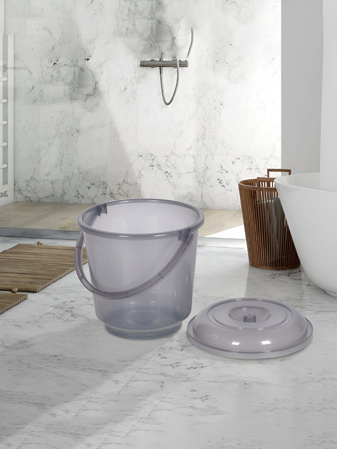 Kuber Industries Grey & Orange 3 pieces Bath Accessories Set