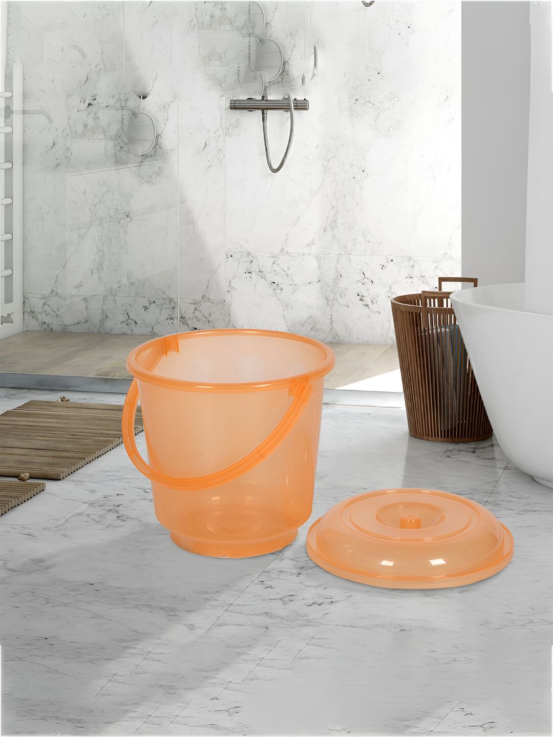 Kuber Industries Transparent & Orange 4 Pieces Classic Bath Accessories Set