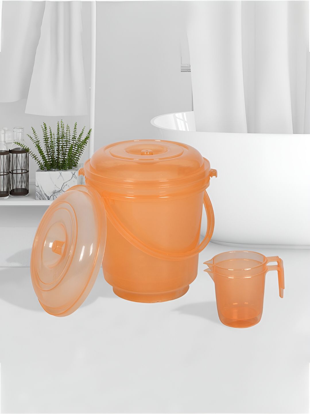 Kuber Industries Transparent & Orange 4 pieces Bath Accessories Set