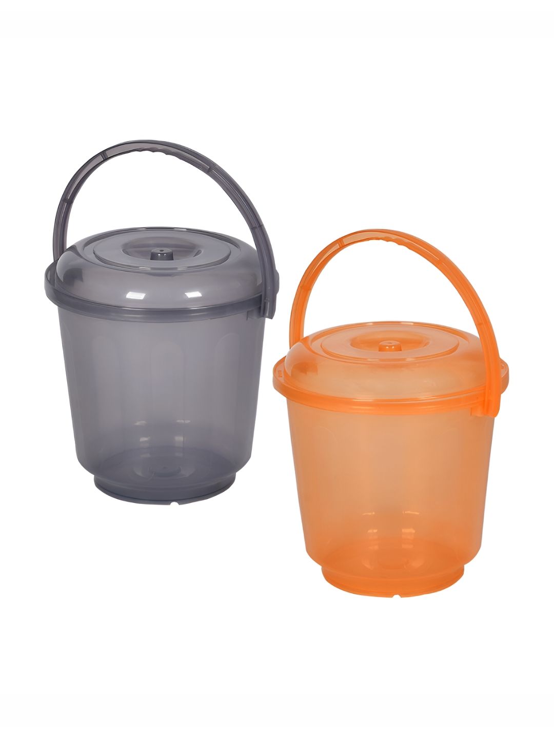 Kuber Industries Grey & Orange 2 Pieces Bathroom Buckets With Lids