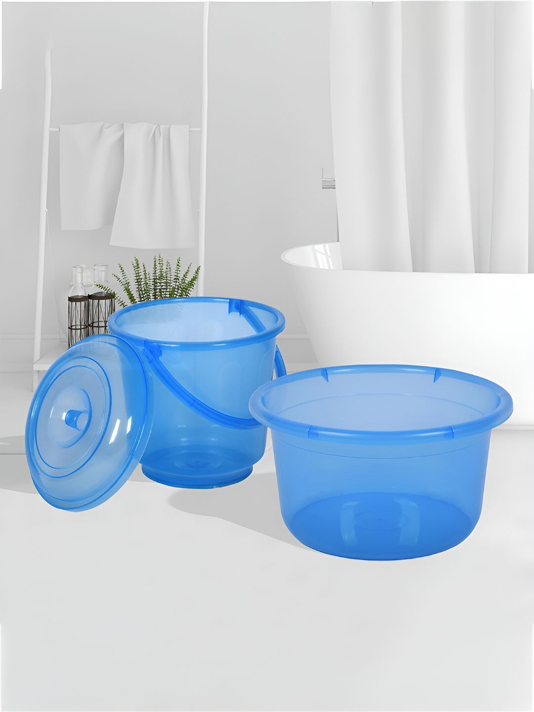 Kuber Industries Transparent & Blue 2 Pieces Bath Accessories Set