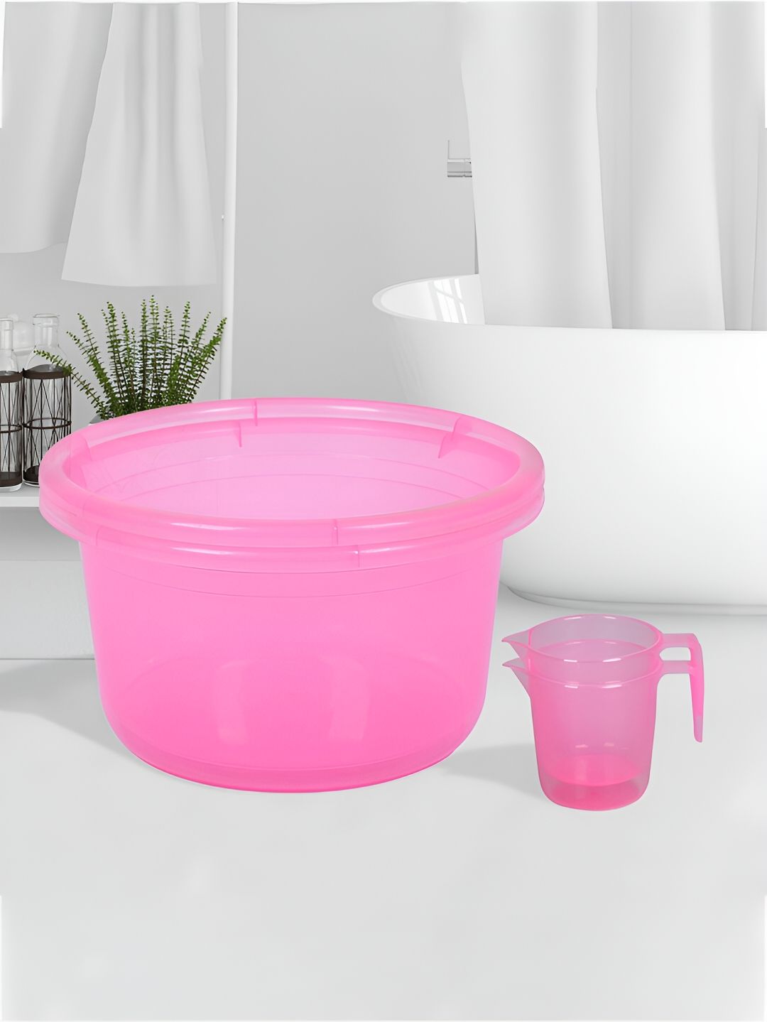 Kuber Industries Transparent & Pink 4 Pieces Bath Accessories Set