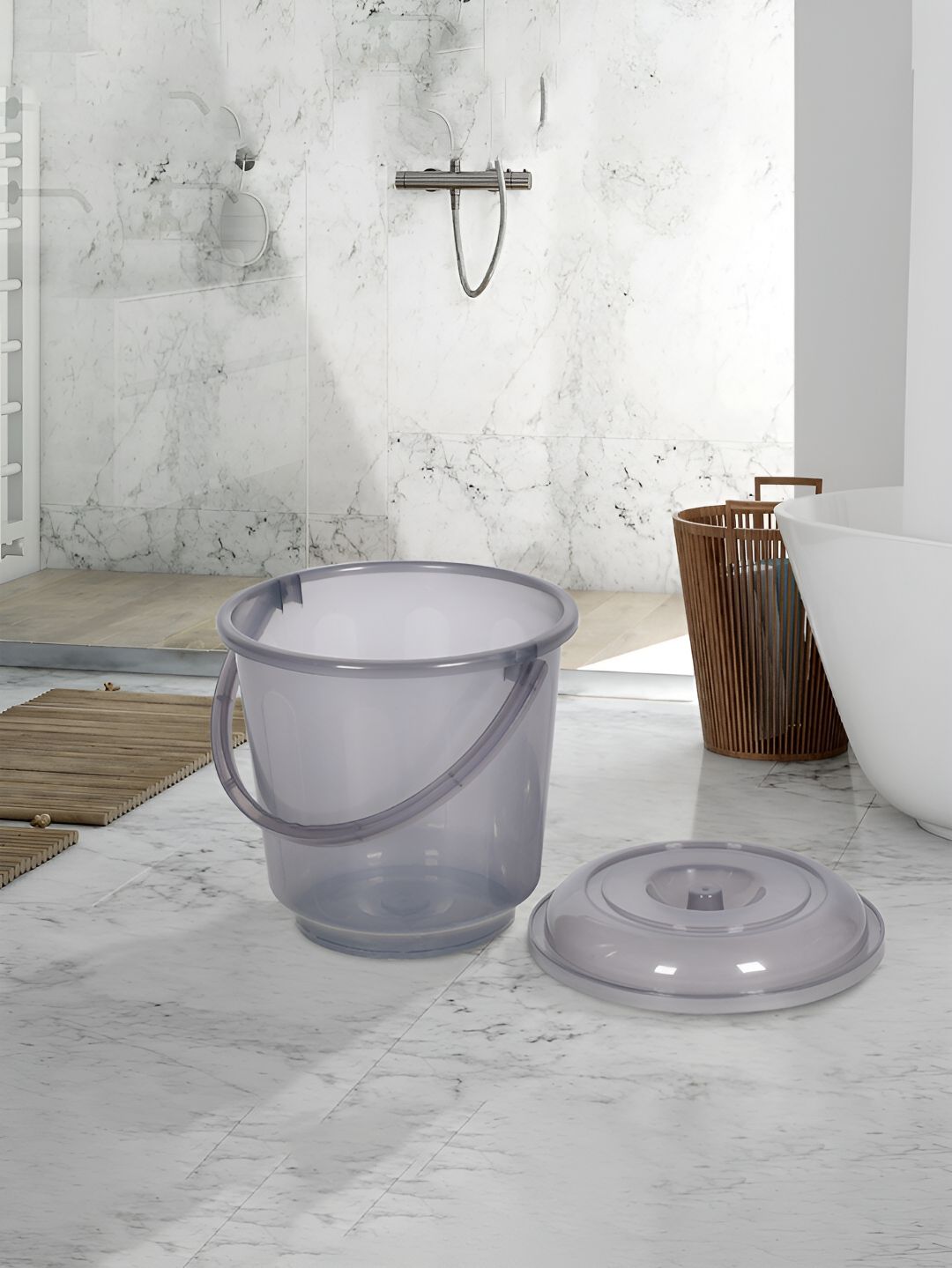 Kuber Industries Transparent & Grey 5 Pieces Bath Accessories Set