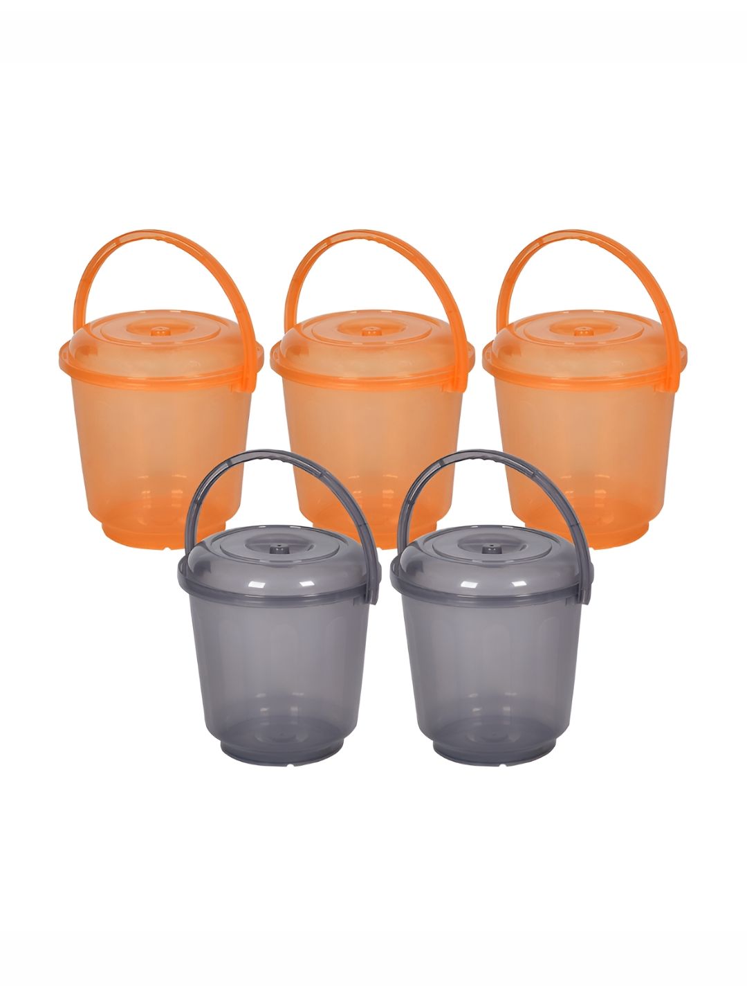 Kuber Industries Grey & Orange 5 Pieces Solid Bathroom Bucket