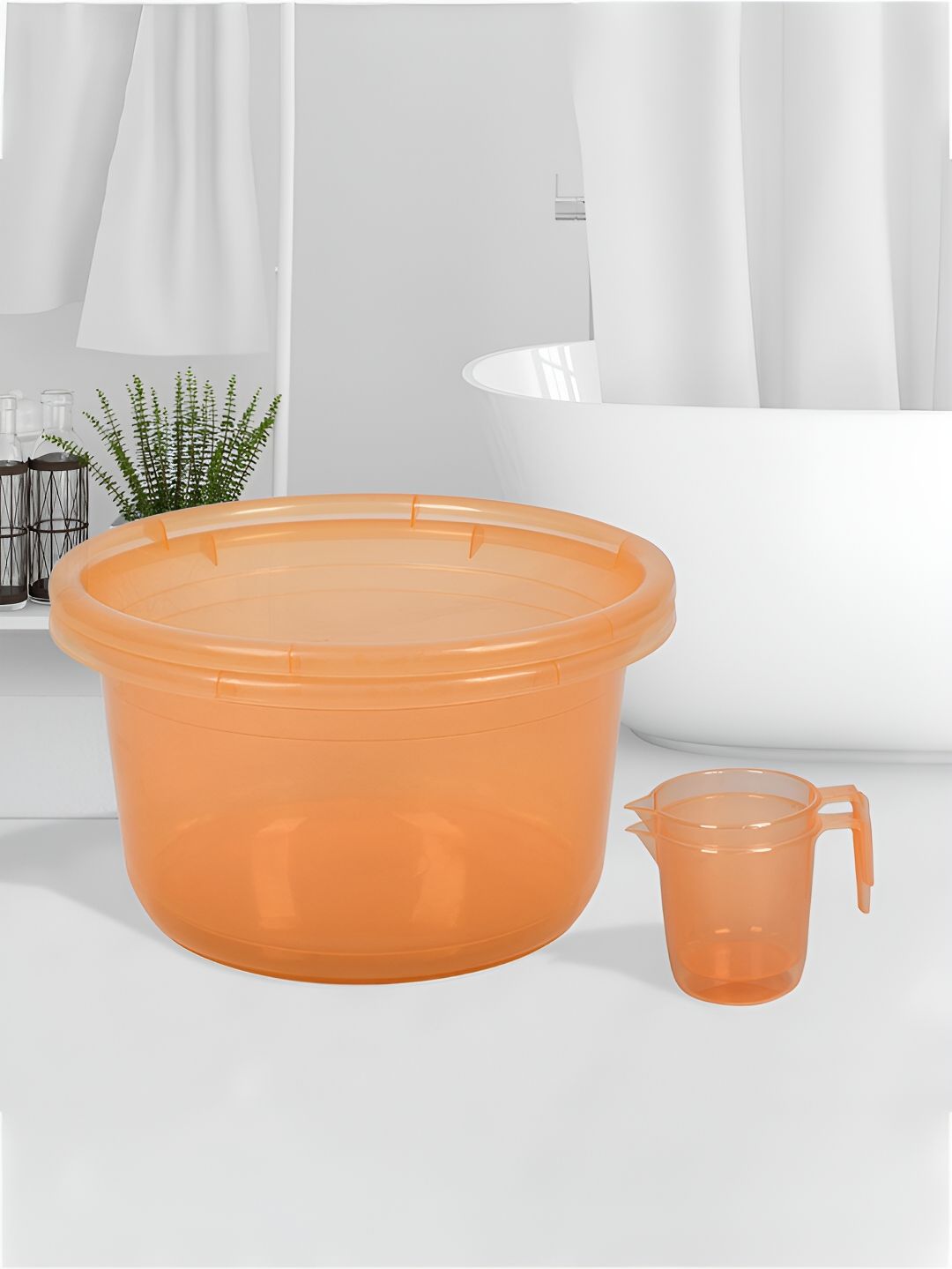 Kuber Industries Transparent & Orange 4 Pieces Plastic Bath Accessories Set