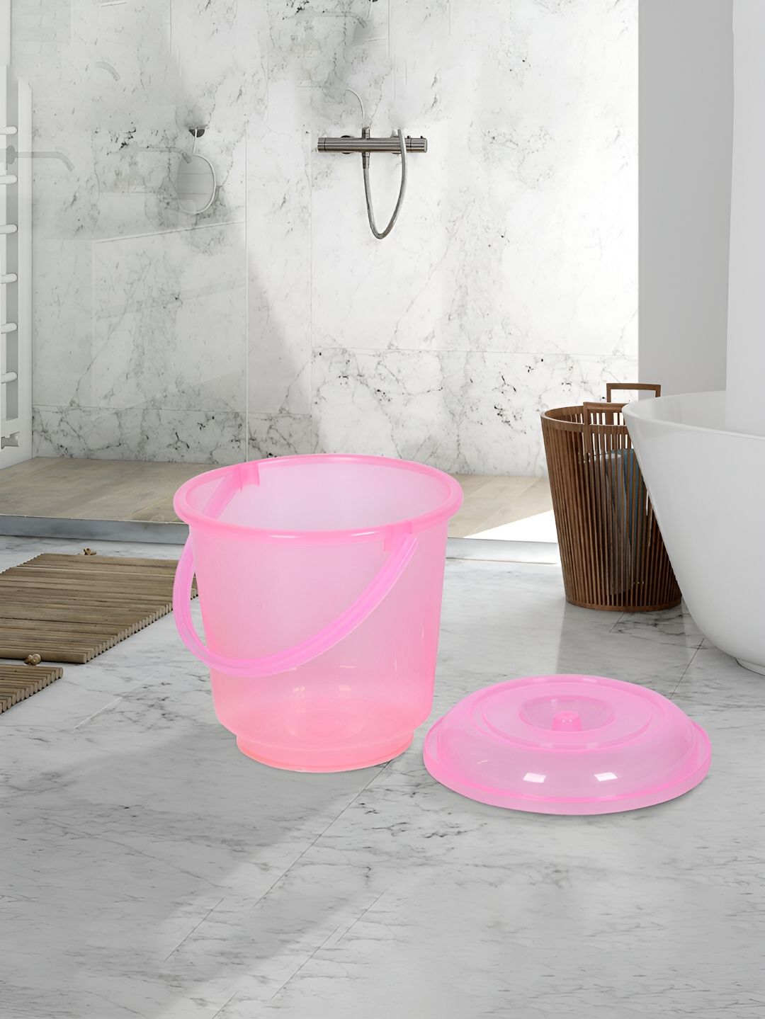 Kuber Industries Pink & Orange 3 piece Solid Plastic Bath Accessories Set
