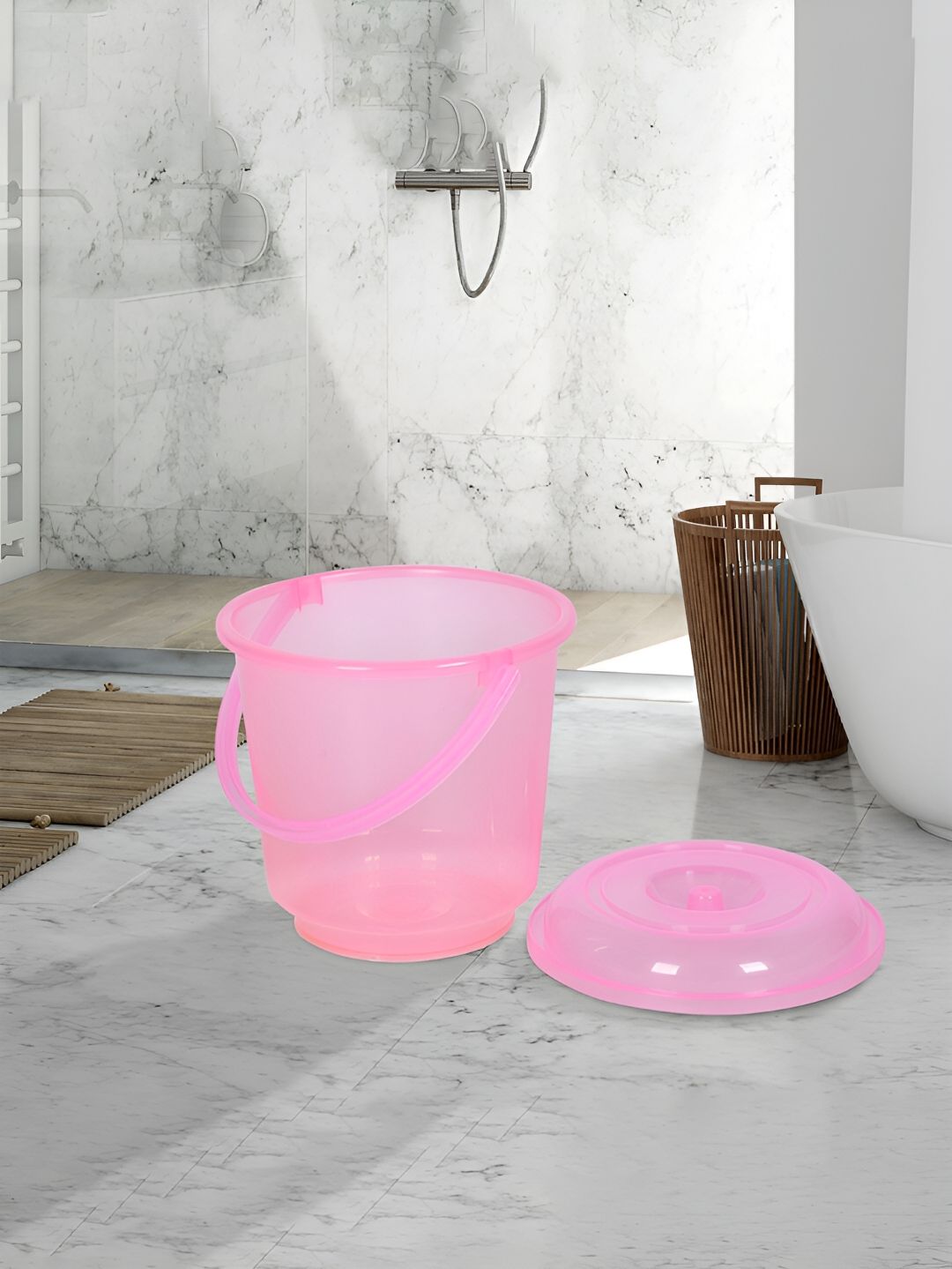Kuber Industries Pink & Grey 2 Pieces Bathroom Buckets