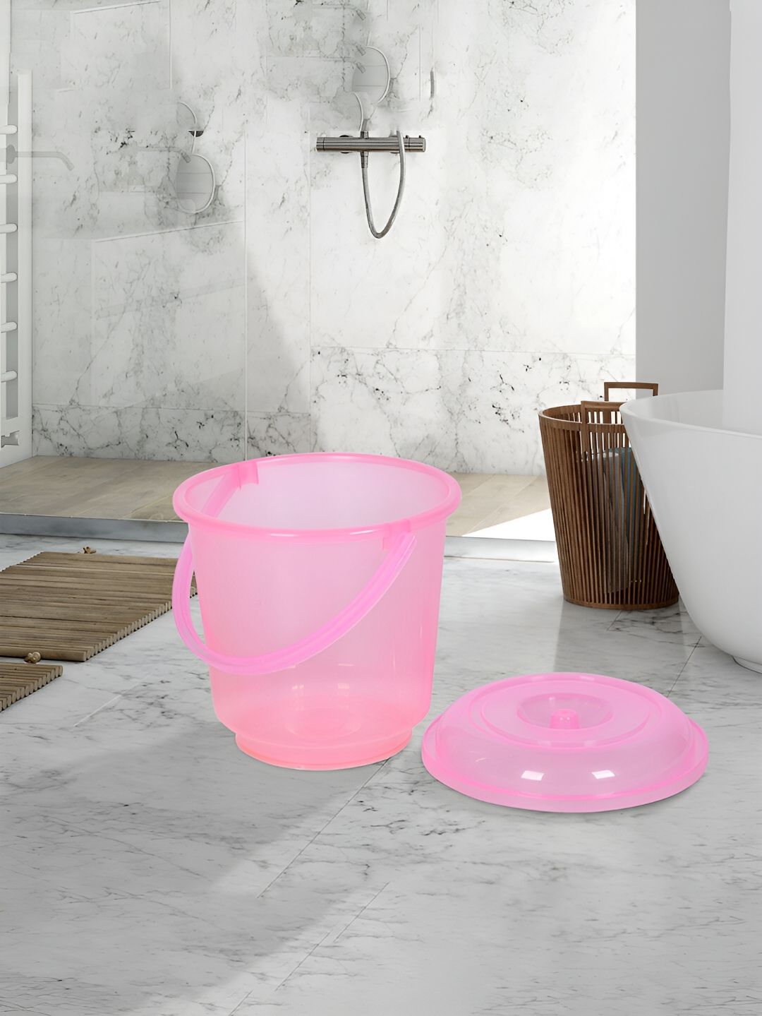 Kuber Industries Pink & Grey 3 Pieces Solid Bathroom Bucket and Mug