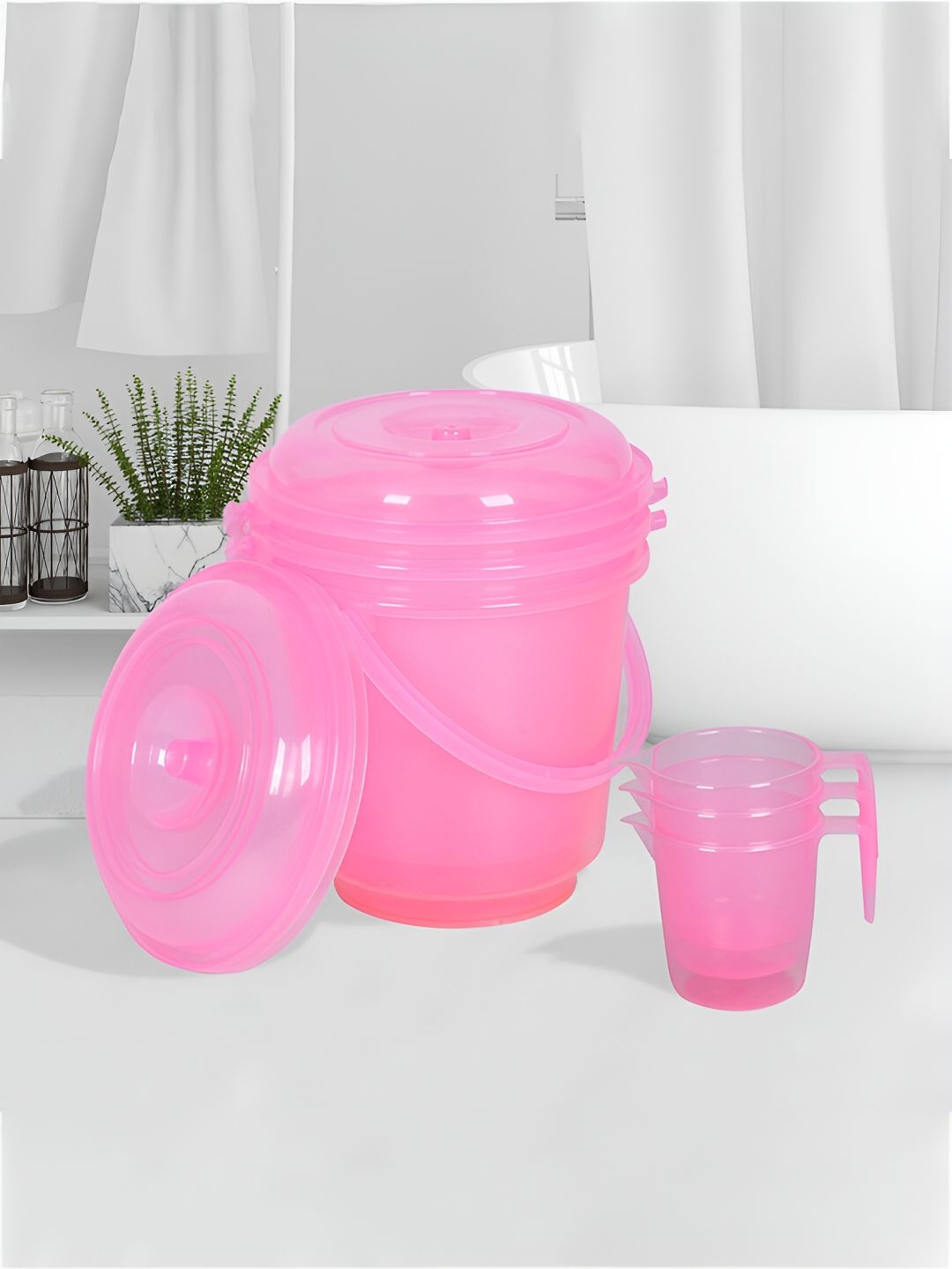Kuber Industries Transparent & Pink 6 pieces Bath Accessories Set