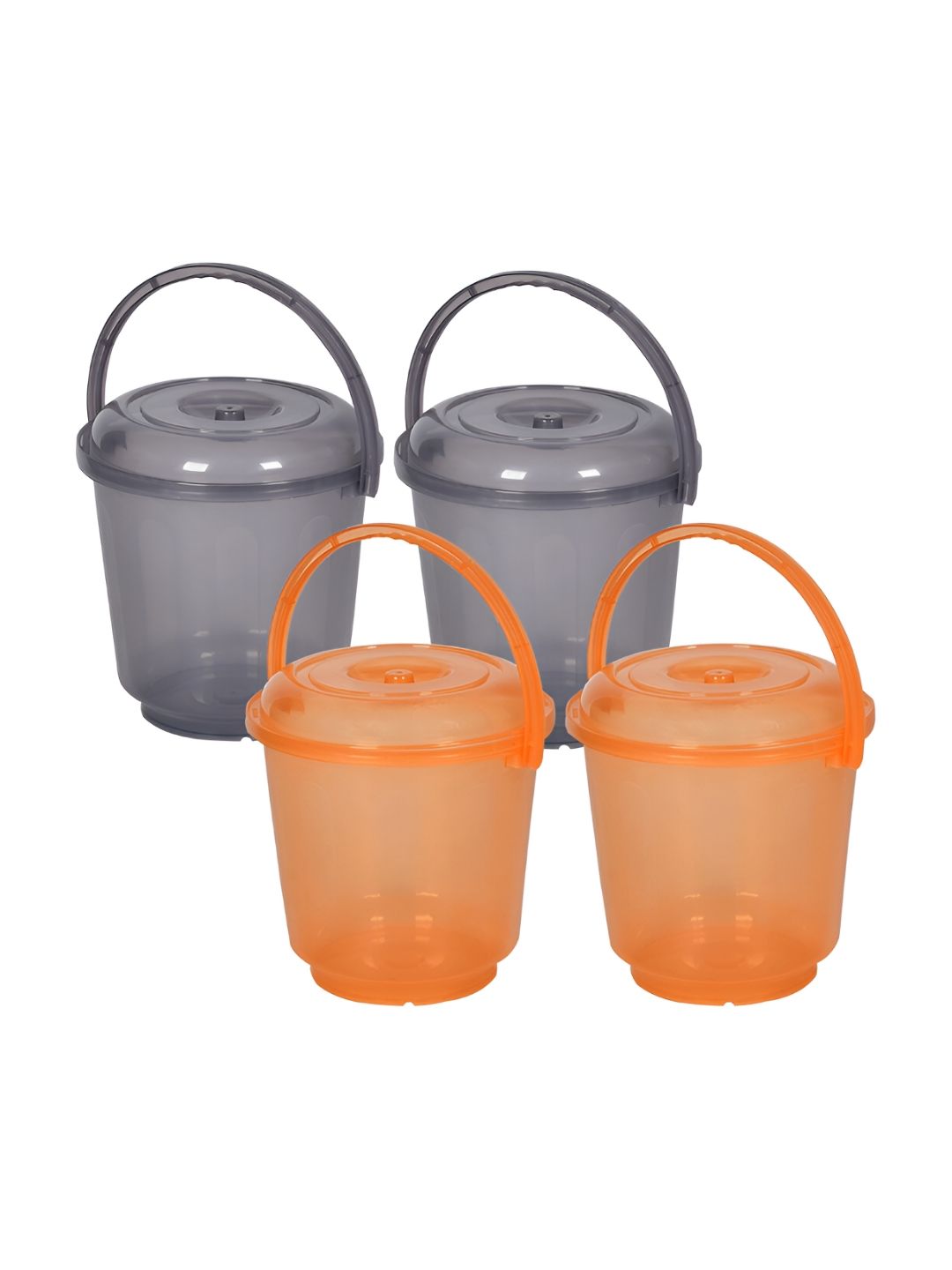 Kuber Industries Grey & Orange 4 Pieces Bathroom Buckets With Lids