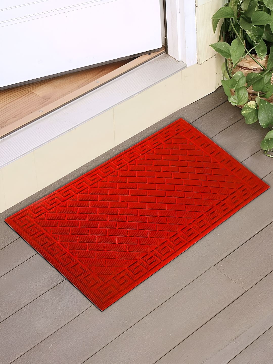 HOKIPO Red Textured Anti-Skid Doormat