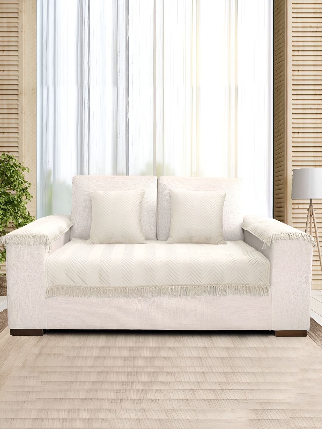 Saral Home Velvet Washable 2 Seater Sofa Cover with Arms Cover and Cushion Cover-28x47In