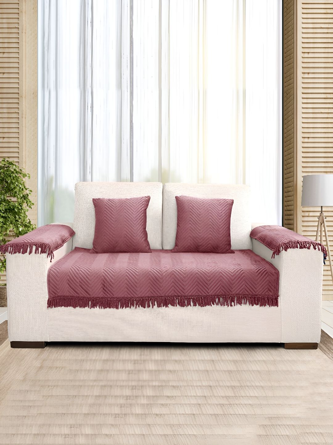 Saral Home Velvet Washable 2 Seater Sofa Cover with Arms Cover and Cushion Cover-28x47In