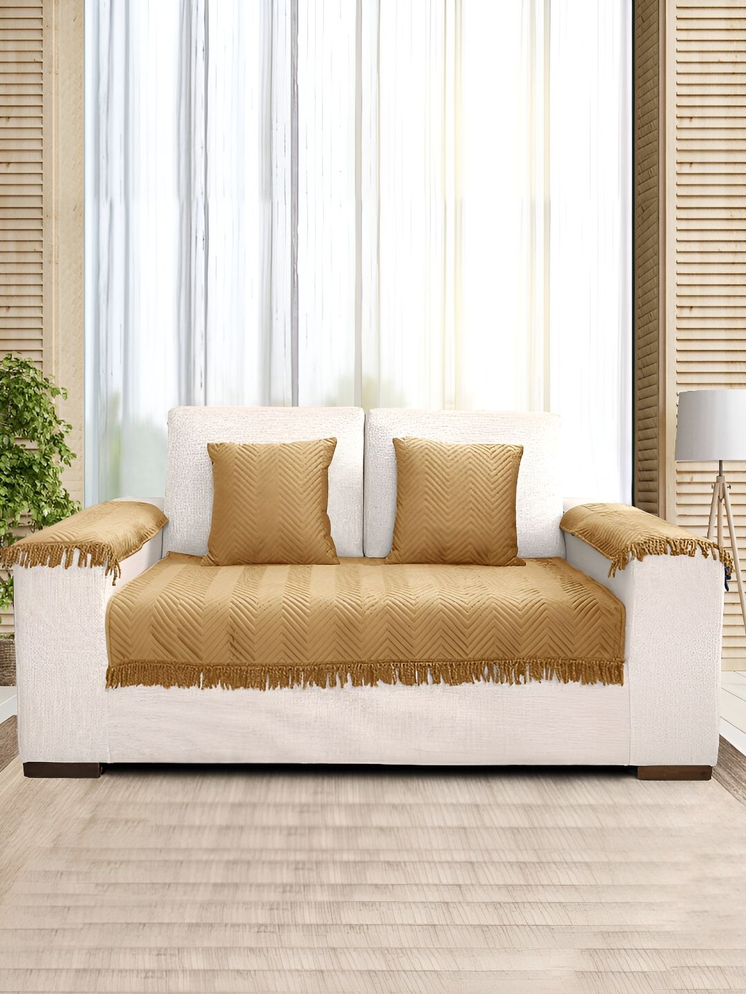 Saral Home Velvet Washable 2 Seater Sofa Cover with Arms Cover and Cushion Cover-28x47In