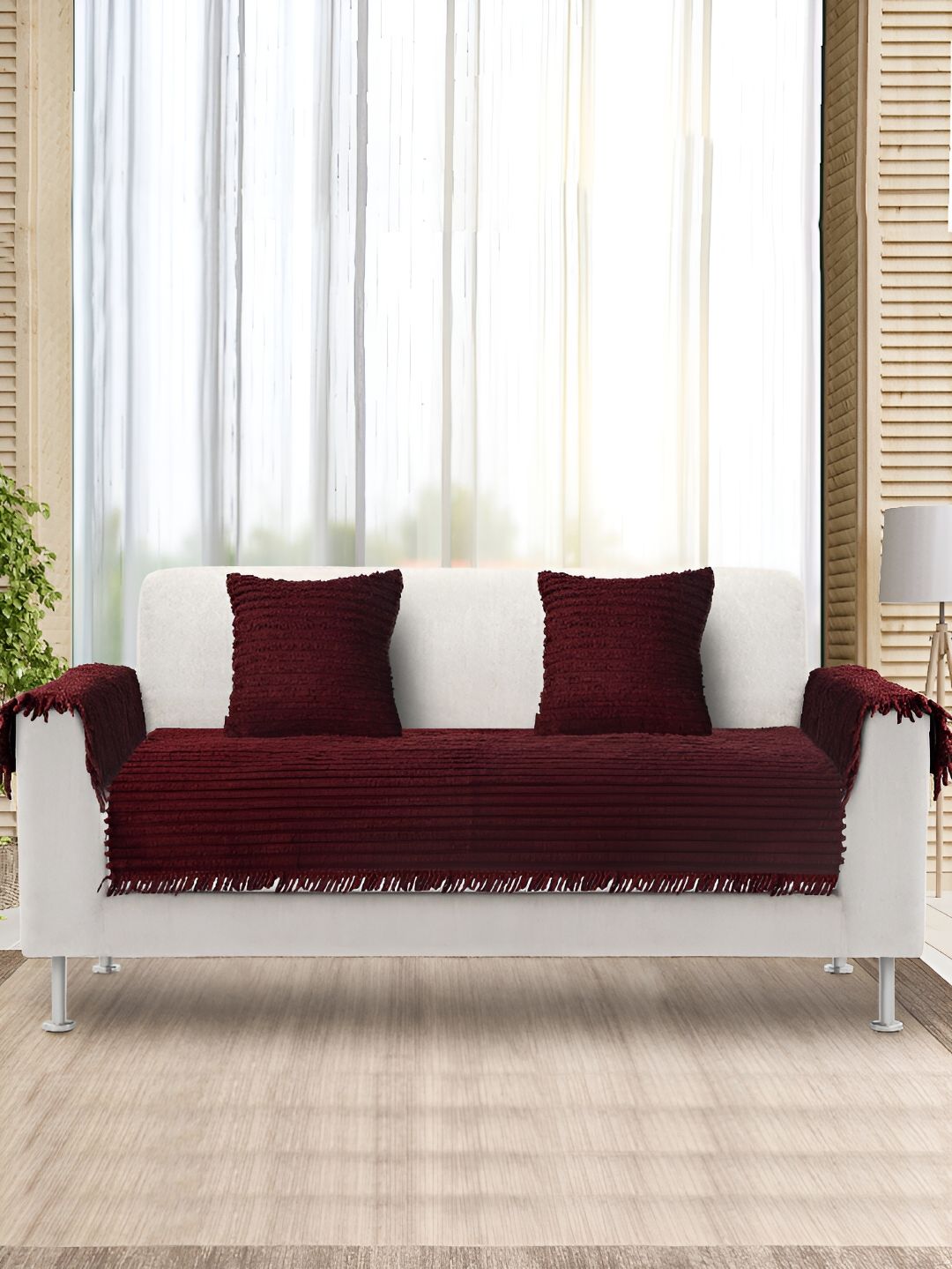 Saral Home Axis Polyester 2 Seater Sofa Cover with Arms Cover and Cushion Cover-28x47In
