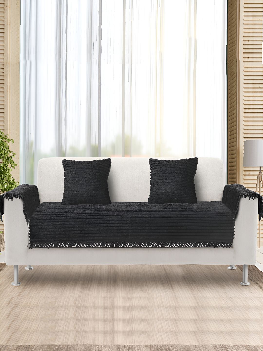 Saral Home AXIS Polyester 2 Seater Sofa Cover with Arms Cover and Cushion Cover-28x47In