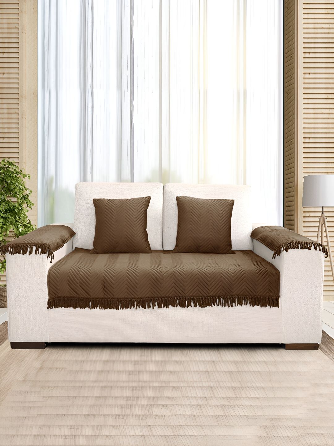 Saral Home Velvet Washable 2 Seater Sofa Cover with Arms Cover and Cushion Cover-28x47In