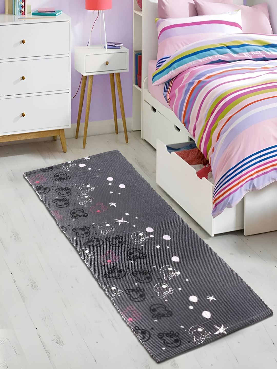 Saral Home Beige & Pink Printed Cotton Anti-Skid Floor Runner