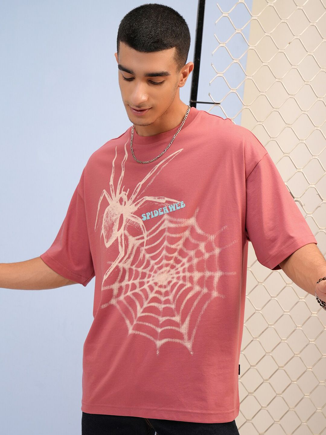 HIGHLANDER Puff Printed Round Neck Short Sleeves Cotton Oversized T-shirt