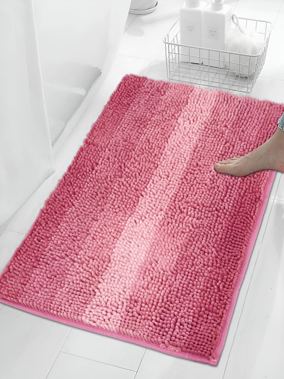 HOKIPO Pink Modern 1000GSM Rectangular Bath Rug